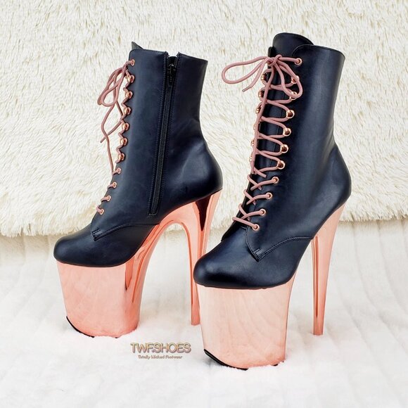Pleaser Rose Gold Platform 8" Heels Ankle Boots Flamingo 1020 - Picture 5 of 13